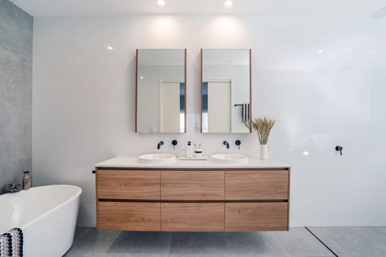 modern bathroom vanity in new bathroom renovation